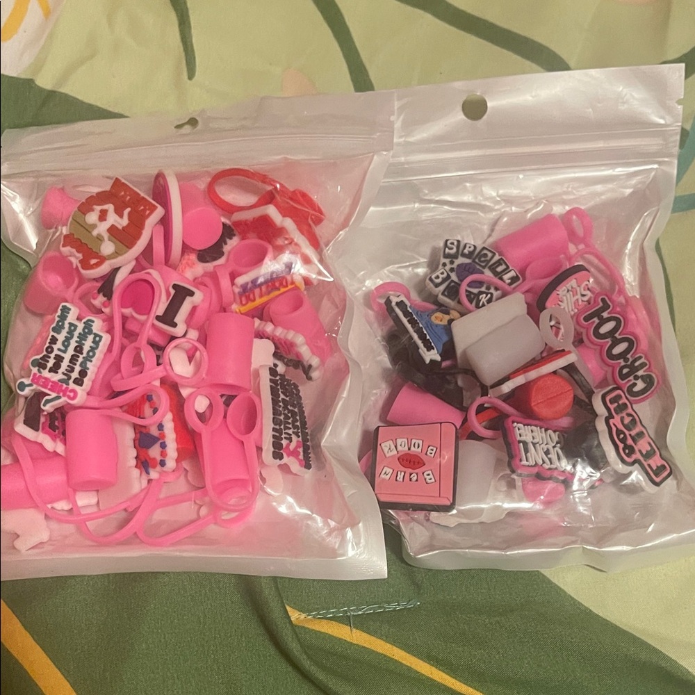 Pink and White straw toppers